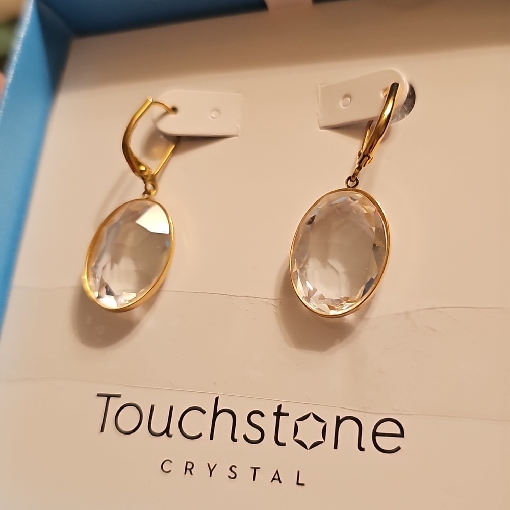 Touchstone Crystal Gold and White Earrings - Picture 2 of 2